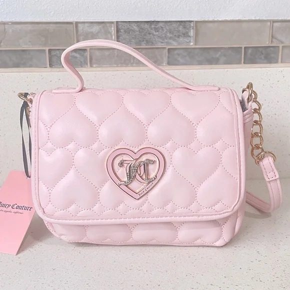 ★ Emis ★ Heart Quilted Shoulder Bag Pink HEART QUILTED SHOULDER BAG-PINK - EMIS